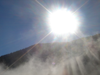 Fog dissipates near the top